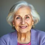 Portrait of Margaret Wilson, 65-year-old grandmother with elegant silver hair and warm smile