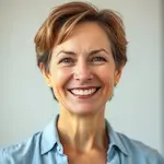 Happy middle-aged woman sharing positive GlycoPrime heart health results